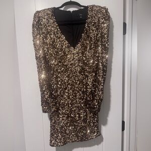 Lulu's Sparkling Gold Sequin Long Sleeve Dress
